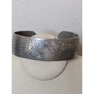 Kirk Pewter Floral Cuff Bracelet Women's Silver Tone Statement